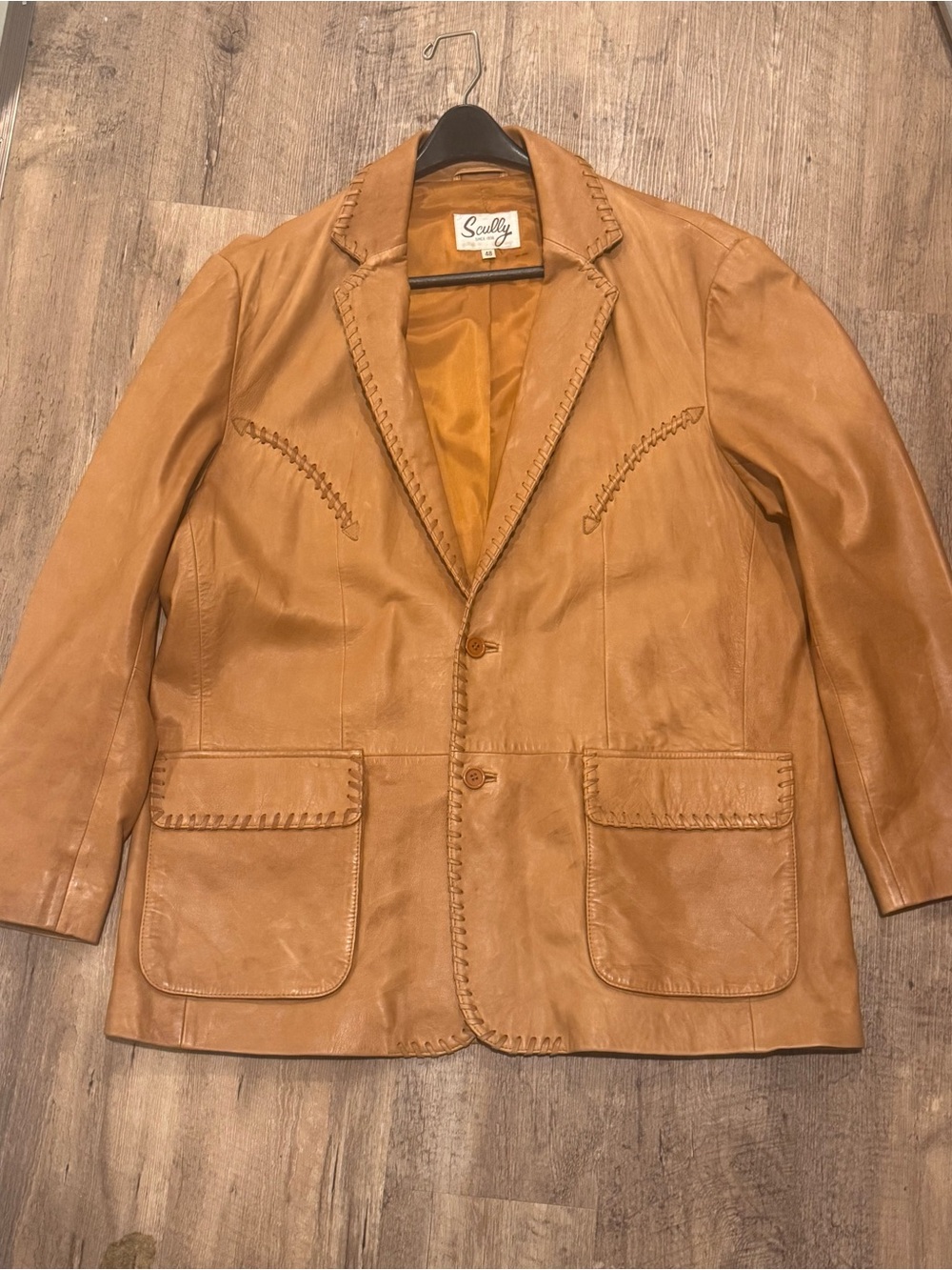 Scully Cognac Leather Blazer with Whipstitch Detail
